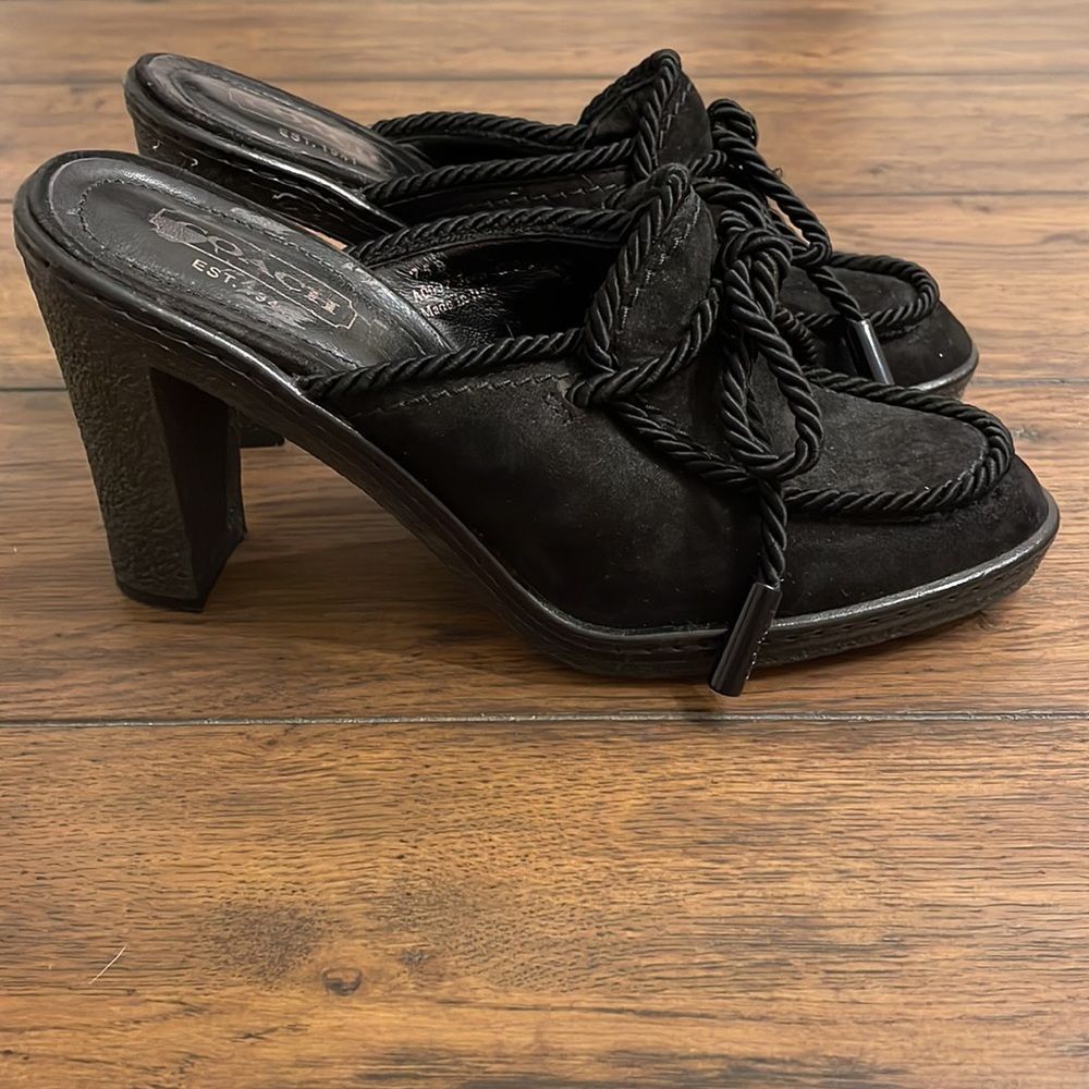 Coach Jenn Size 7.5 Black Suede Corded Mules - Picture 5 of 10